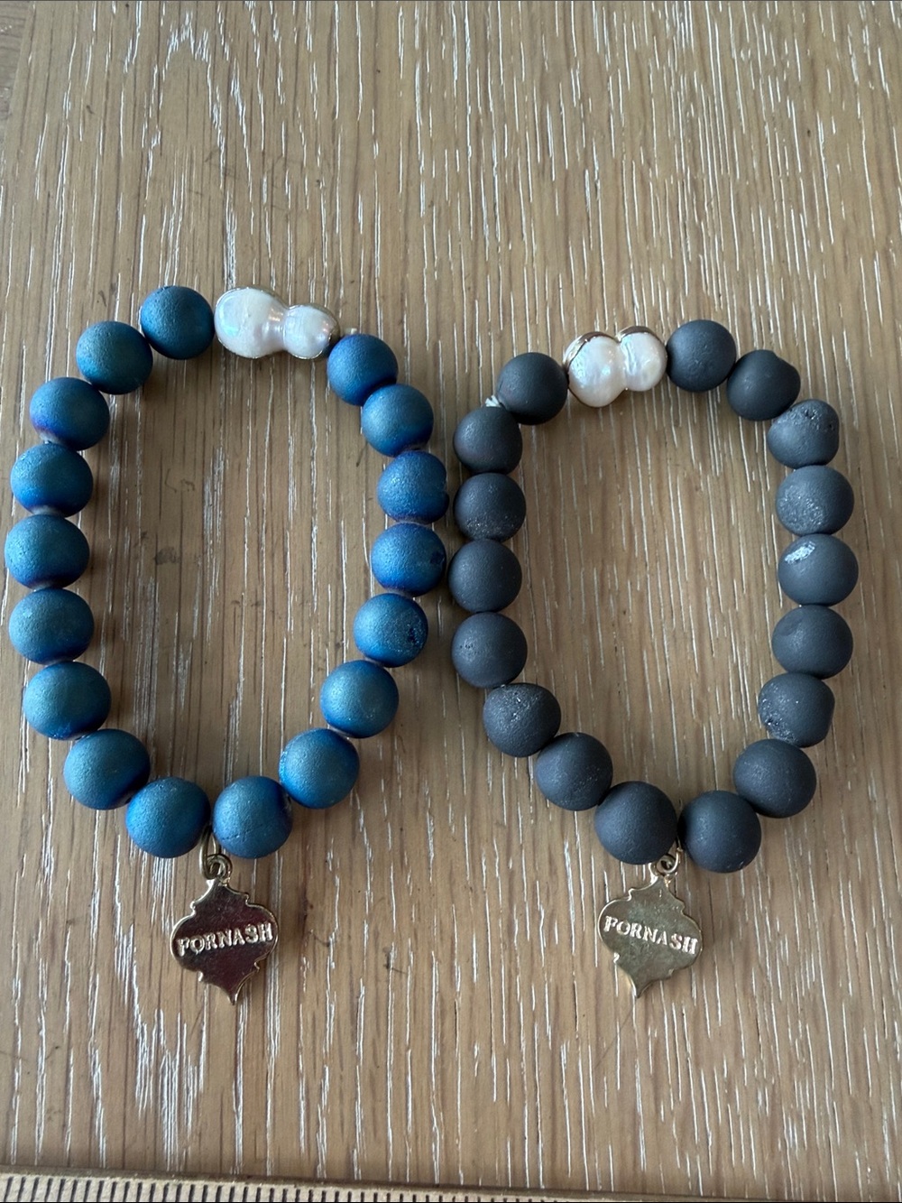 FORNASH Druzy Beaded Bracelets Blue Black Pearl